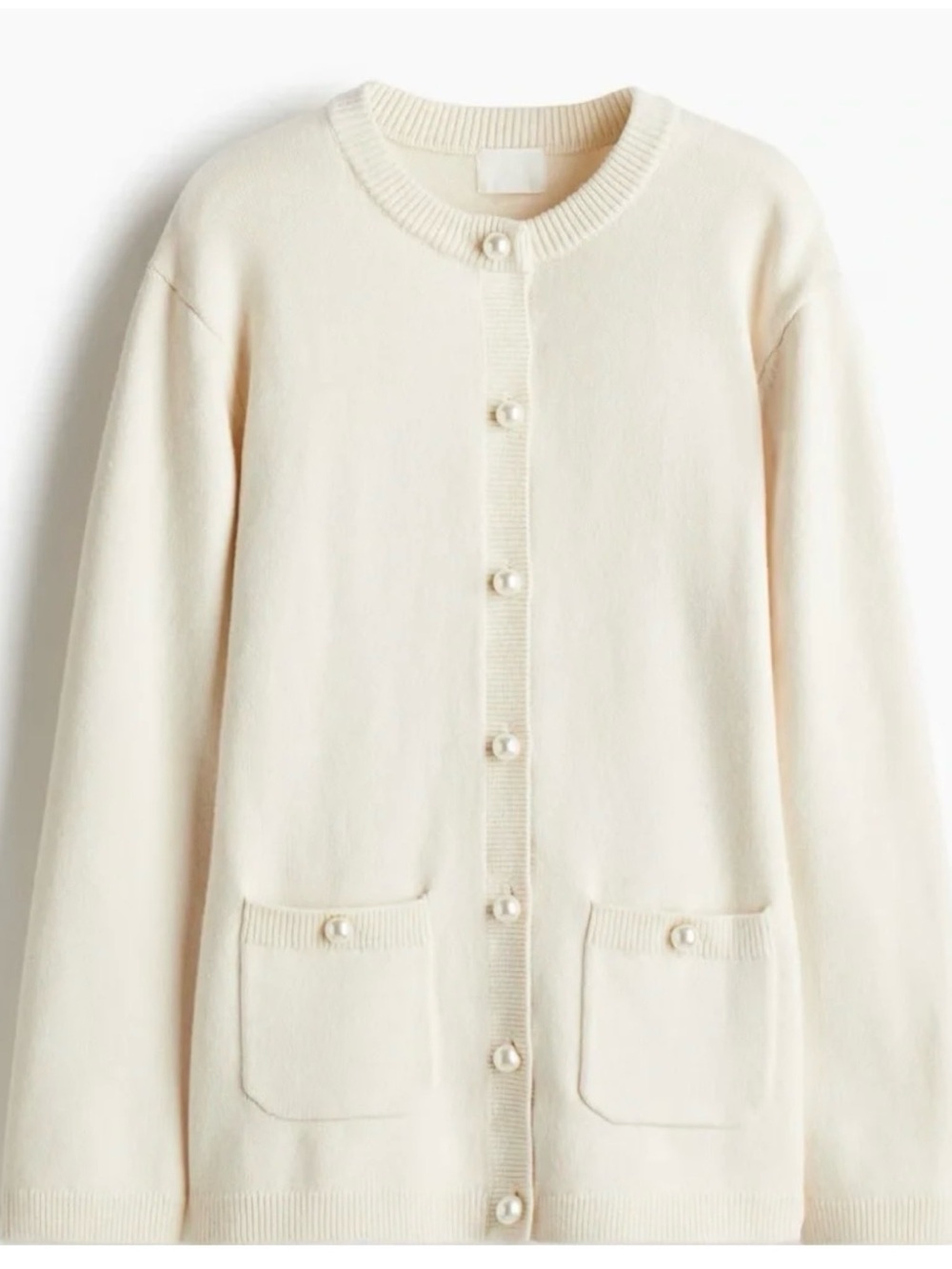 H&M Classic Pearl-Button Crewneck Cardigan Sweater